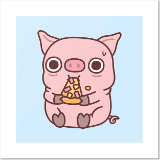 Cute Little Pig Eating Hawaiian Ham Pizza Oops Posters and Art